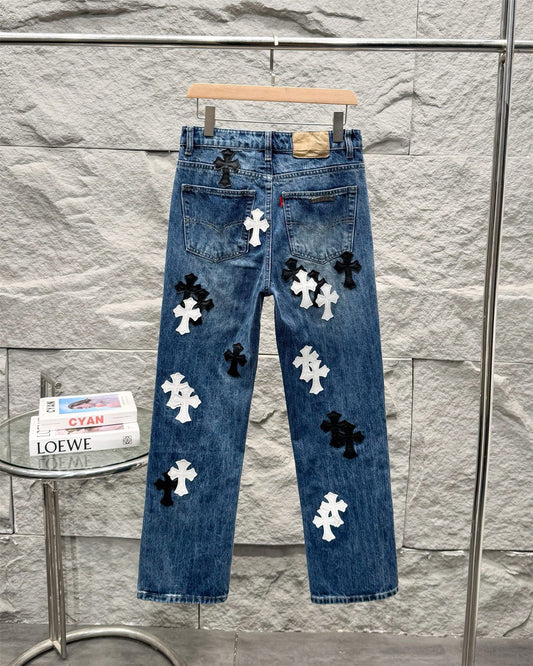 Chrome Hearts Flared Bamboo-Texture Denim Jeans KZ33