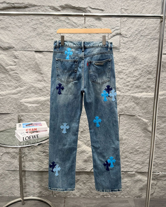 Chrome Hearts New Classic Blue Cross Denim Jeans KL31