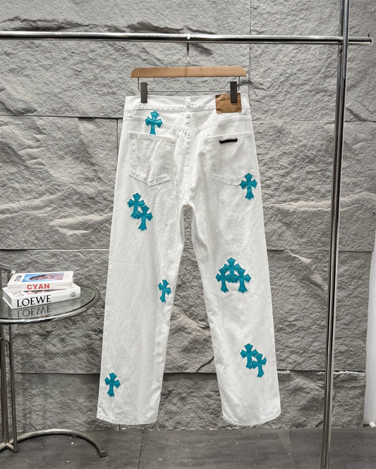 Chrome Hearts Ice Blue Cross Relaxed Fit Denim Jeans KB30