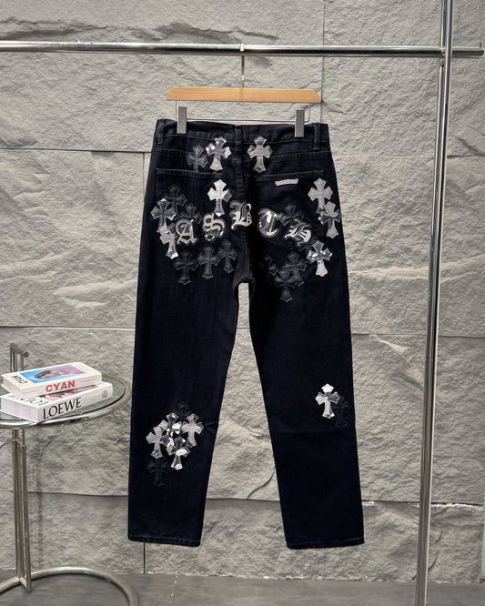 Chrome Hearts New York Limited Edition Leather Patch Straight-Leg Denim Jeans KN28