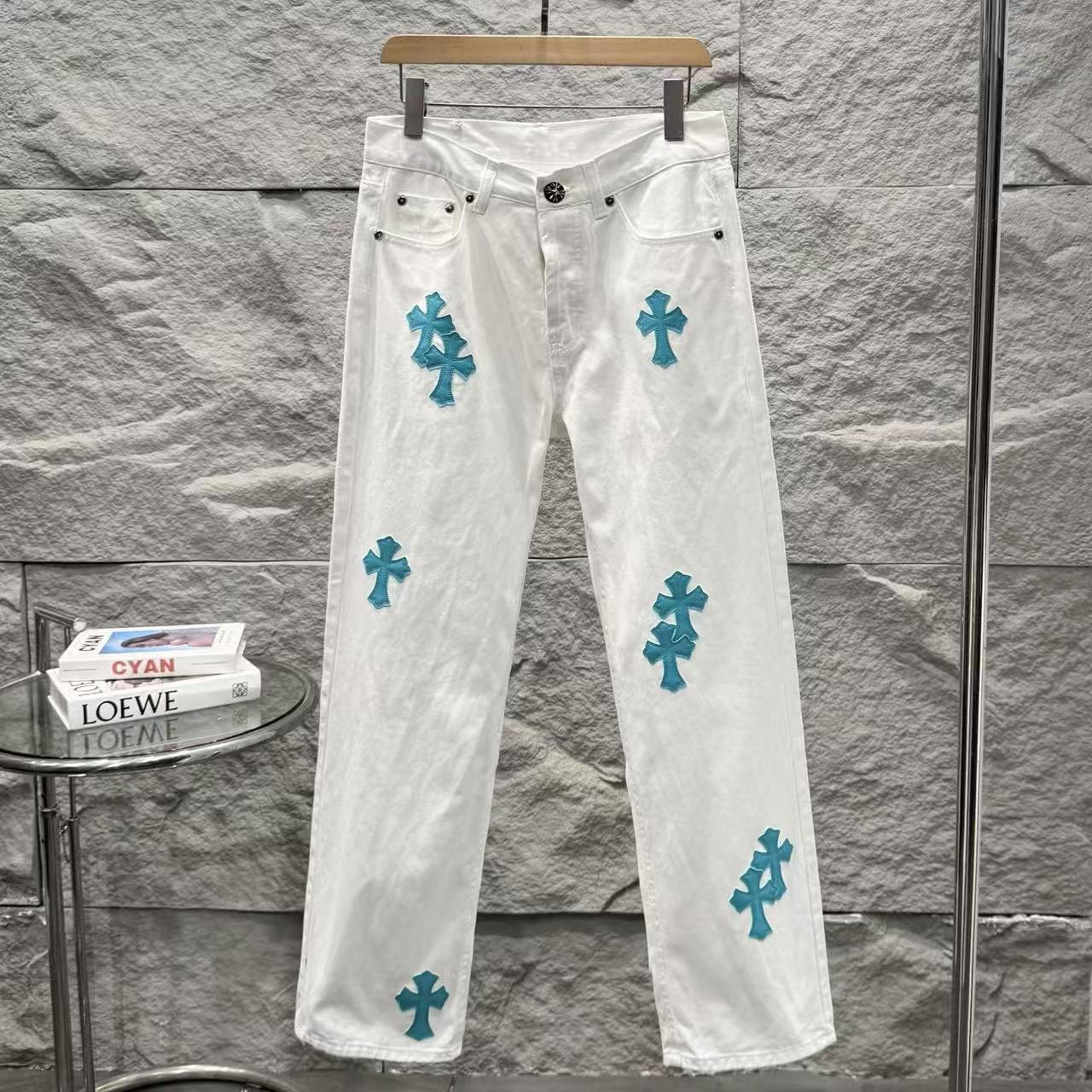 Chrome Hearts Ice Blue Cross Relaxed Fit Denim Jeans KB30