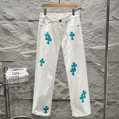 Chrome Hearts Ice Blue Cross Relaxed Fit Denim Jeans KB30