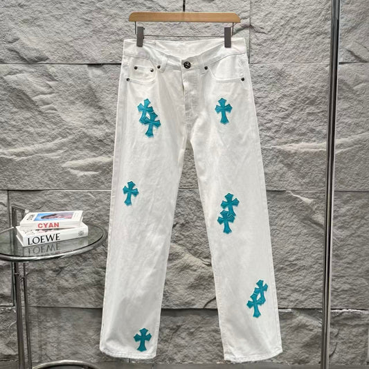 Chrome Hearts Ice Blue Cross Relaxed Fit Denim Jeans KB30