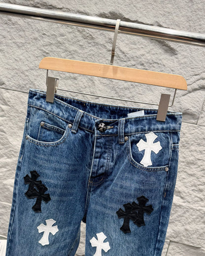 Chrome Hearts Flared Bamboo-Texture Denim Jeans KZ33