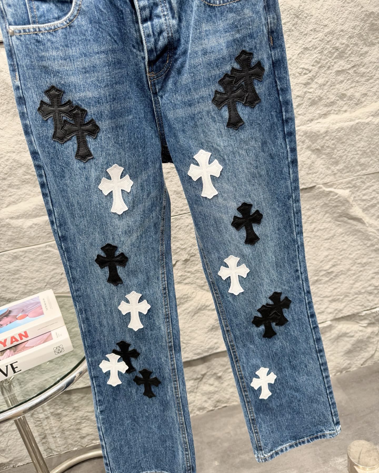 Chrome Hearts Flared Bamboo-Texture Denim Jeans KZ33