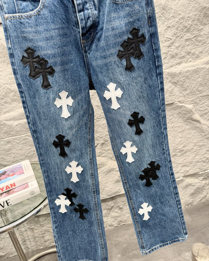 Chrome Hearts Flared Bamboo-Texture Denim Jeans KZ33