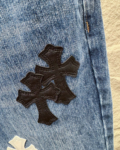 Chrome Hearts Flared Bamboo-Texture Denim Jeans KZ33