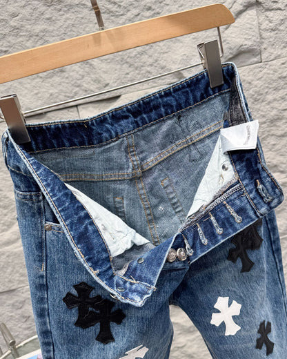 Chrome Hearts Flared Bamboo-Texture Denim Jeans KZ33
