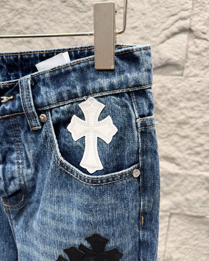 Chrome Hearts Flared Bamboo-Texture Denim Jeans KZ33