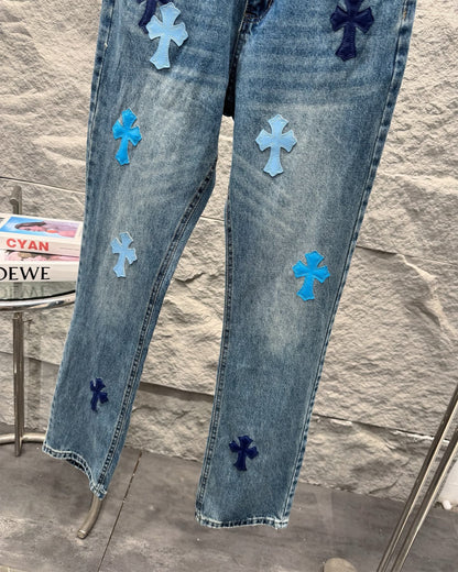 Chrome Hearts New Classic Blue Cross Denim Jeans KL31