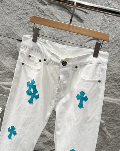 Chrome Hearts Ice Blue Cross Relaxed Fit Denim Jeans KB30