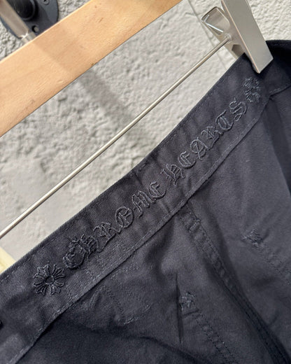 Chrome Hearts Leopard Print Patchwork Black Leather Denim Jeans KB29
