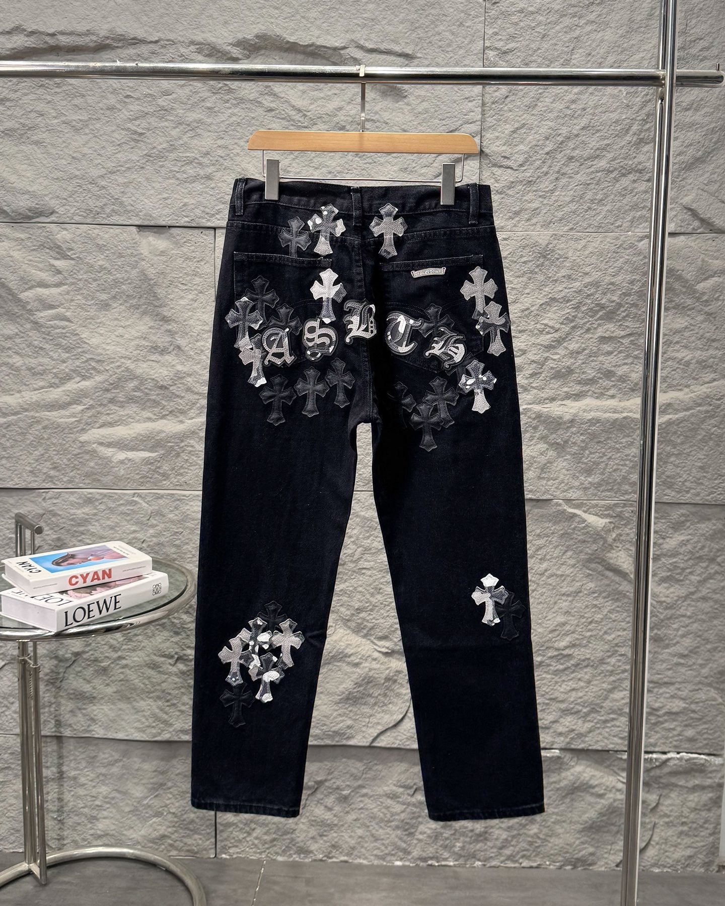 Chrome Hearts New York Limited Edition Leather Patch Straight-Leg Denim Jeans KN28