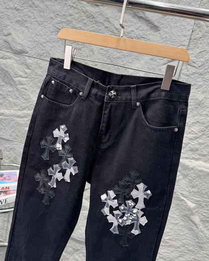 Chrome Hearts New York Limited Edition Leather Patch Straight-Leg Denim Jeans KN28