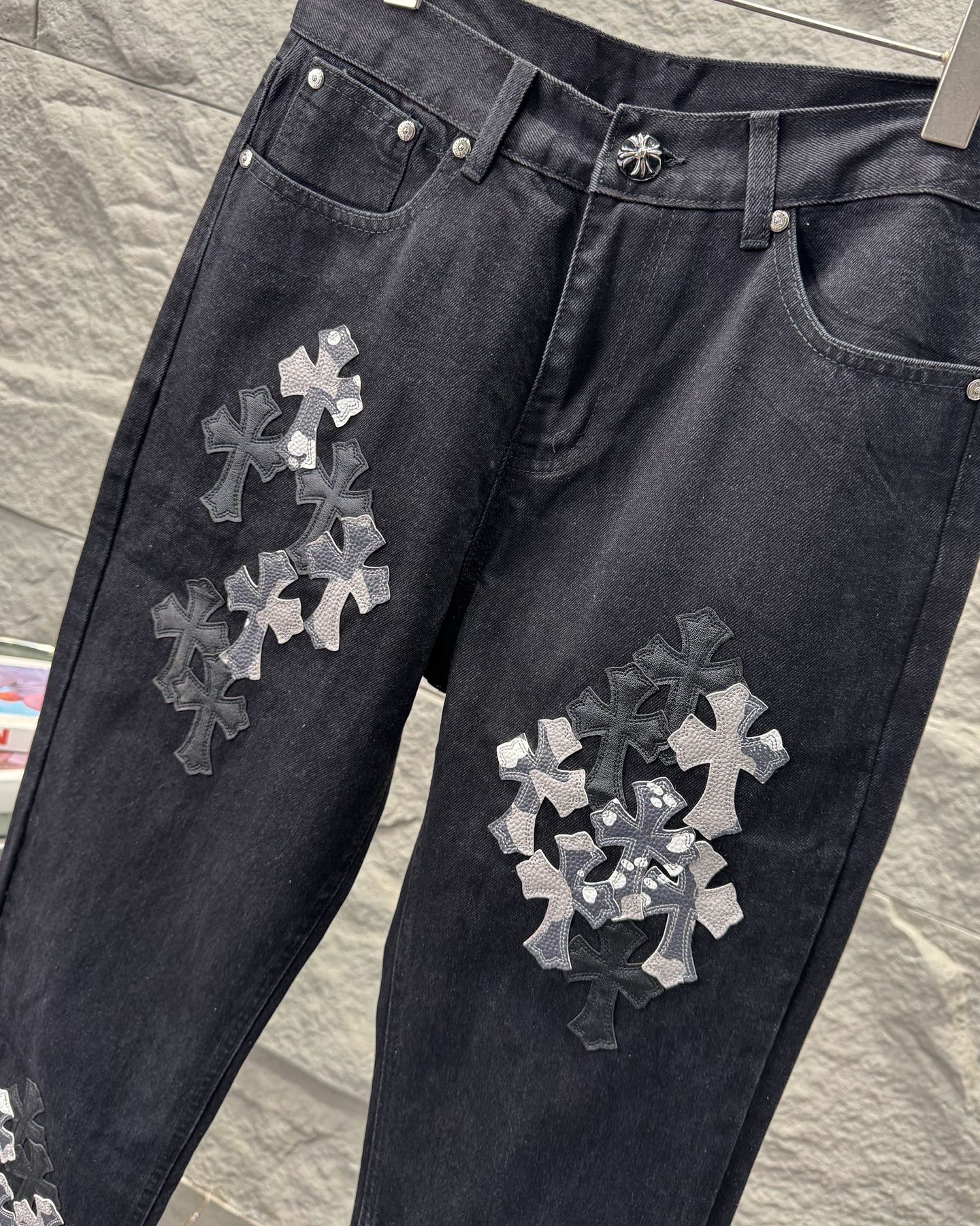 Chrome Hearts New York Limited Edition Leather Patch Straight-Leg Denim Jeans KN28