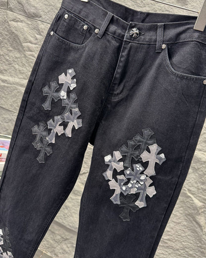Chrome Hearts New York Limited Edition Leather Patch Straight-Leg Denim Jeans KN28