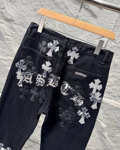 Chrome Hearts New York Limited Edition Leather Patch Straight-Leg Denim Jeans KN28
