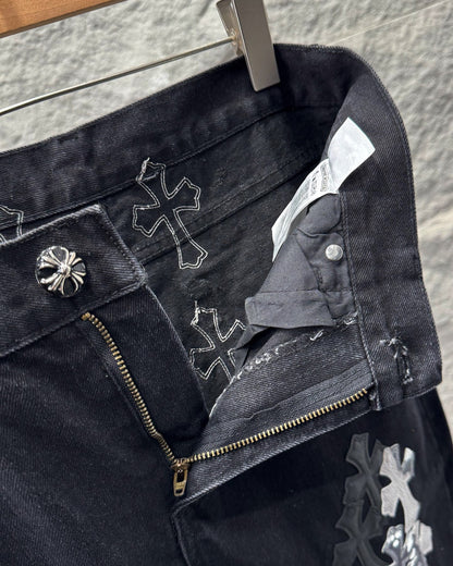 Chrome Hearts New York Limited Edition Leather Patch Straight-Leg Denim Jeans KN28