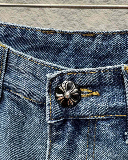 Chrome Hearts White Leather Patchwork Denim Jeans KB26