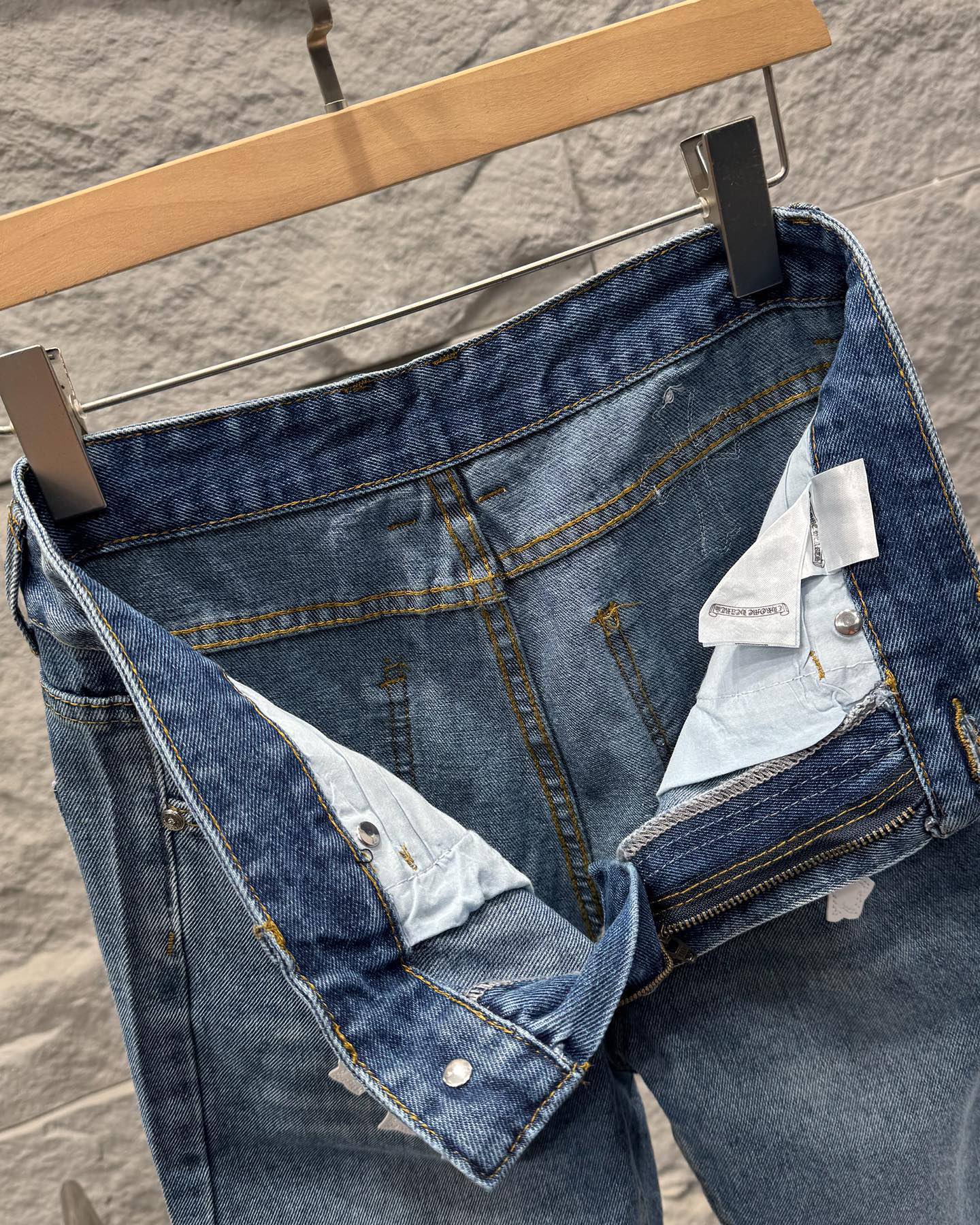 Chrome Hearts White Leather Patchwork Denim Jeans KB26