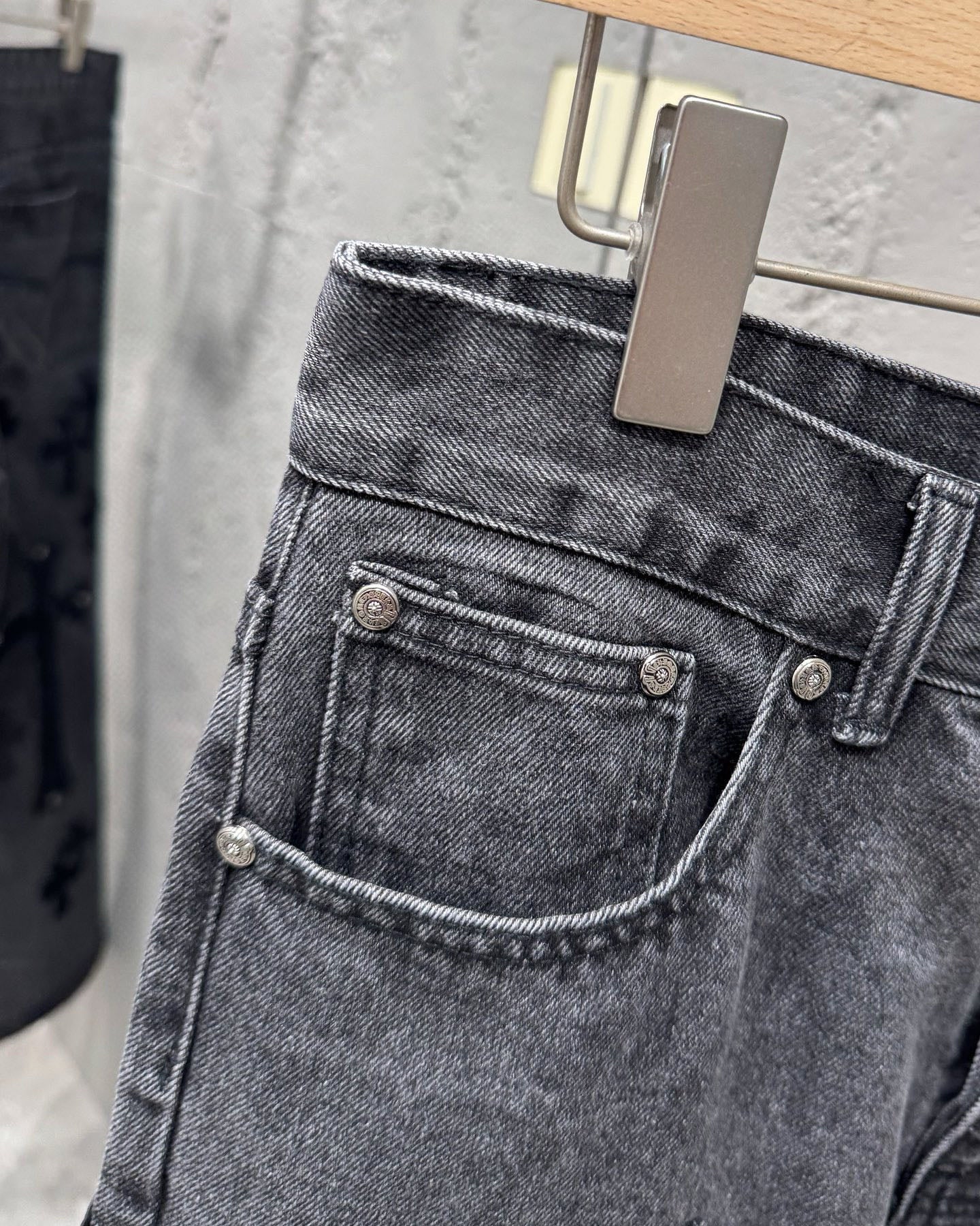 Chrome Hearts Black Metal Leather Patch Cross Denim Jeans KH24