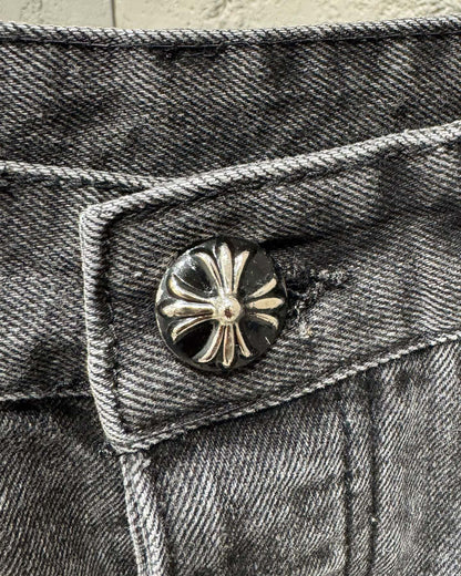 Chrome Hearts Black Metal Leather Patch Cross Denim Jeans KH24