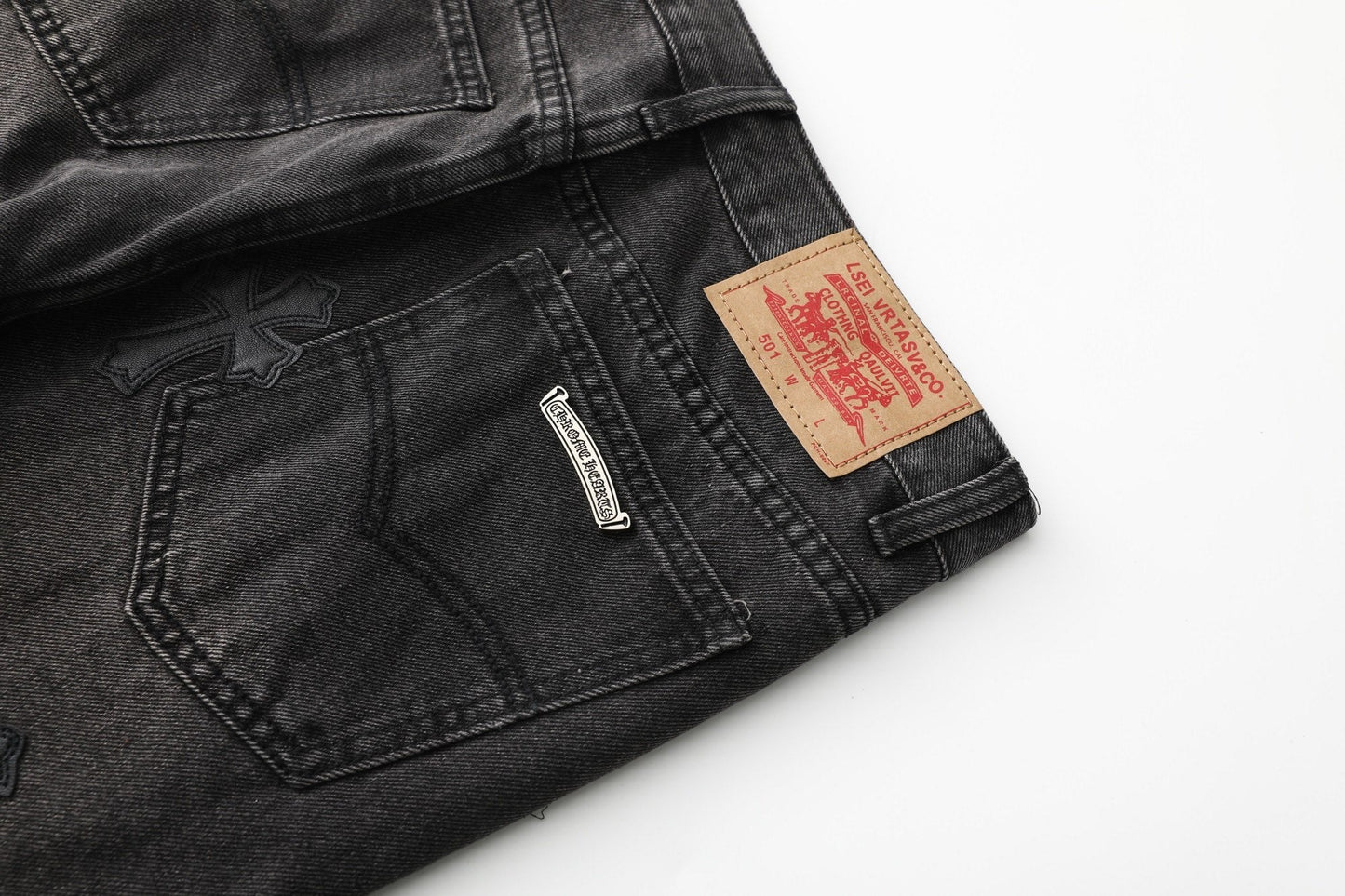 Chrome Hearts Cross Leather Patch B01 Fit Denim Jeans KB23