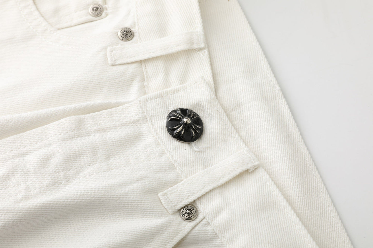 Chrome Hearts Cross Leather Patch White Denim Jeans KB21