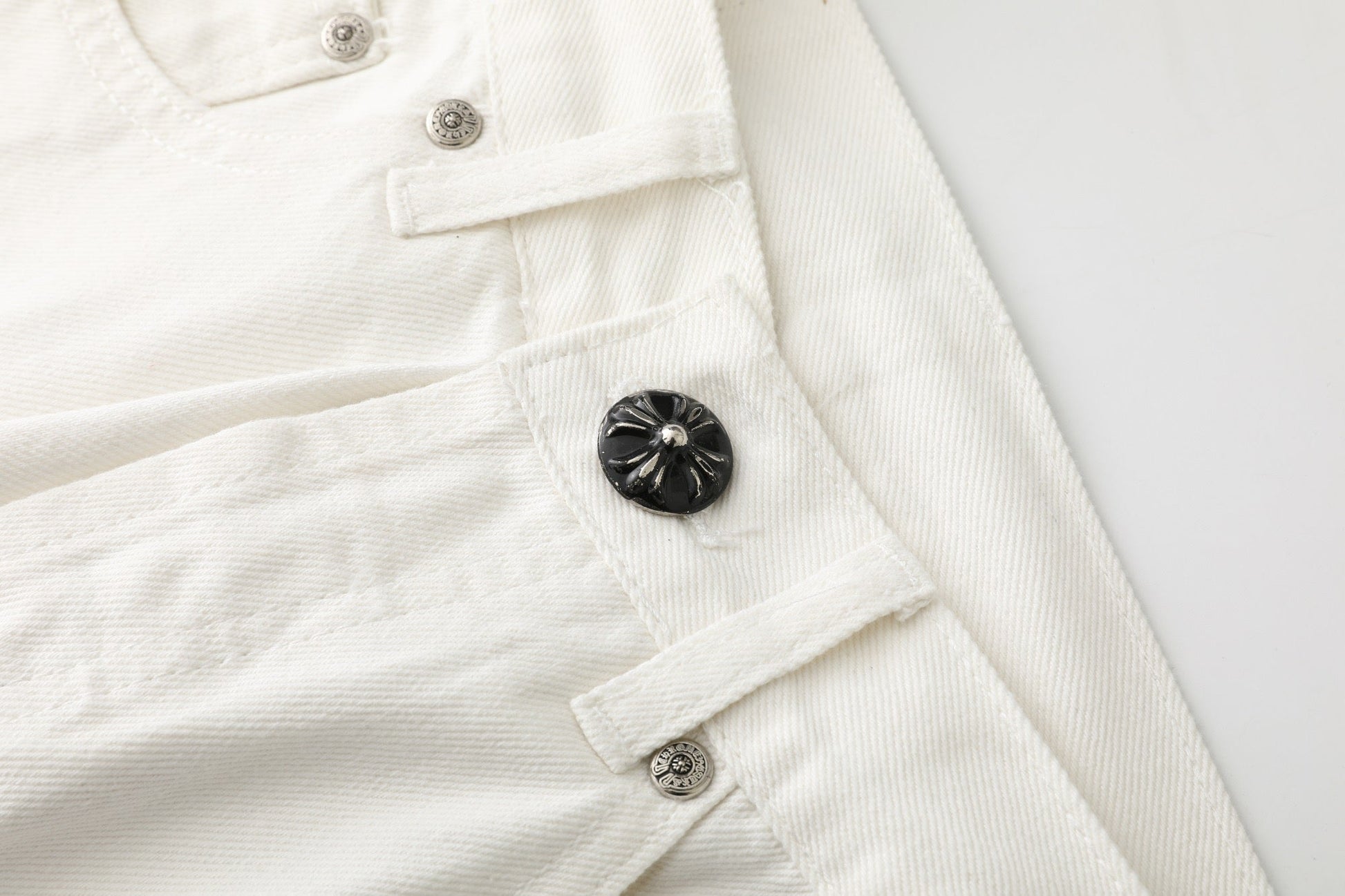 Chrome Hearts Cross Leather Patch White Denim Jeans KB21