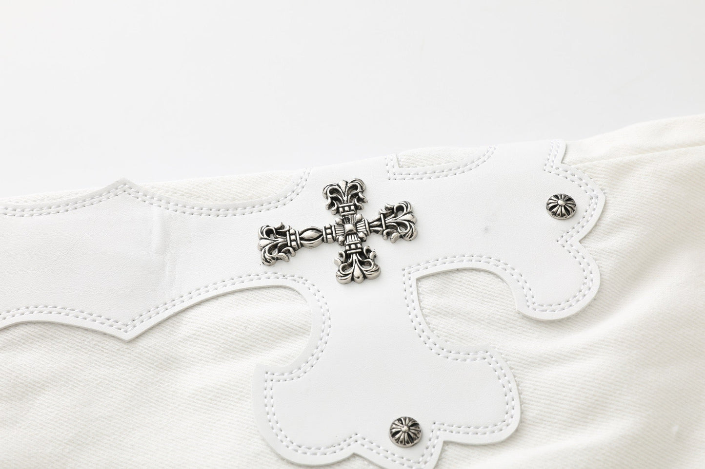 Chrome Hearts Cross Leather Patch White Denim Jeans KB21