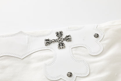 Chrome Hearts Cross Leather Patch White Denim Jeans KB21