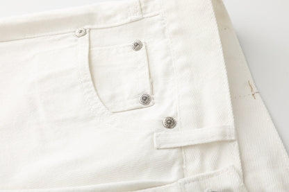 Chrome Hearts Cross Leather Patch White Denim Jeans KB21