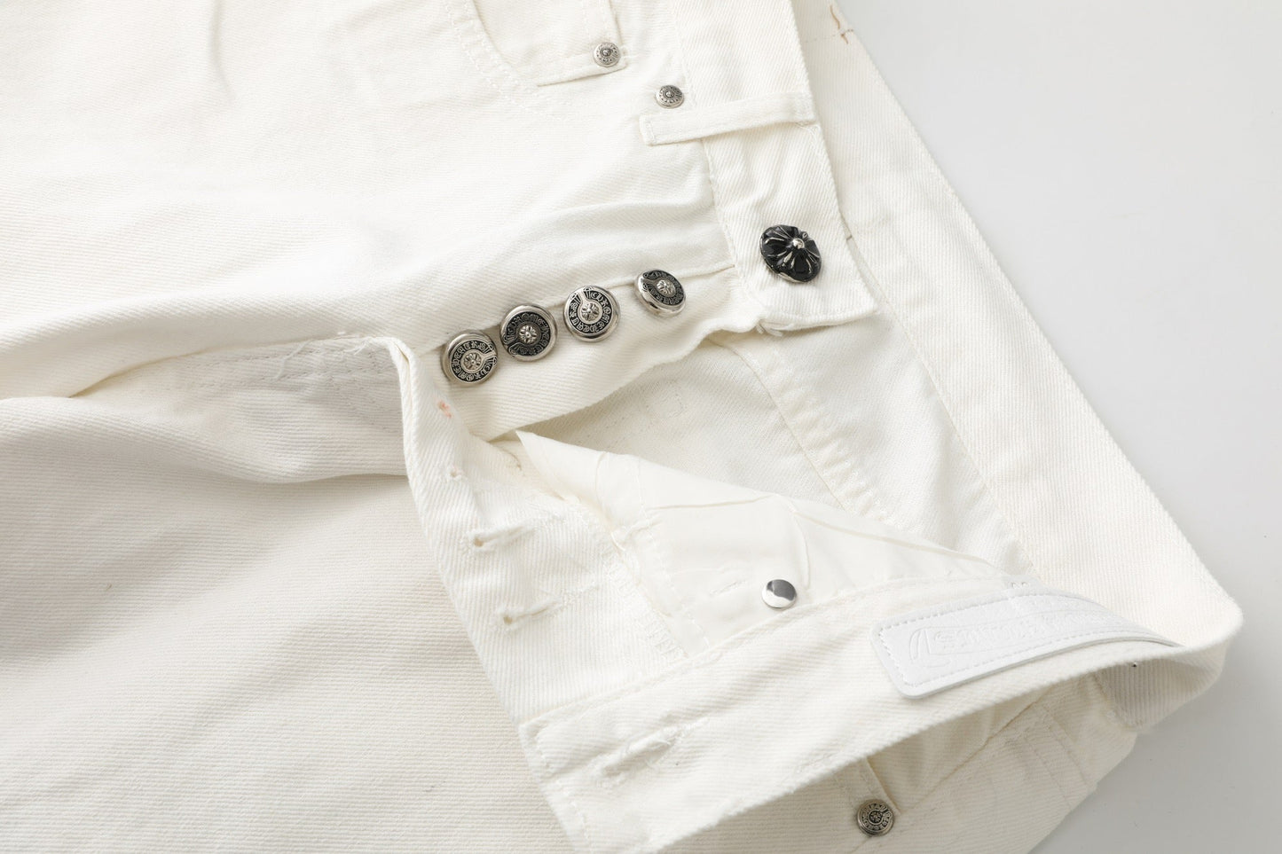 Chrome Hearts Cross Leather Patch White Denim Jeans KB21
