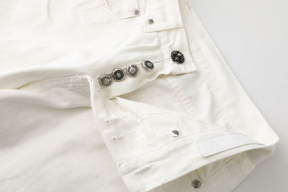 Chrome Hearts Cross Leather Patch White Denim Jeans KB21