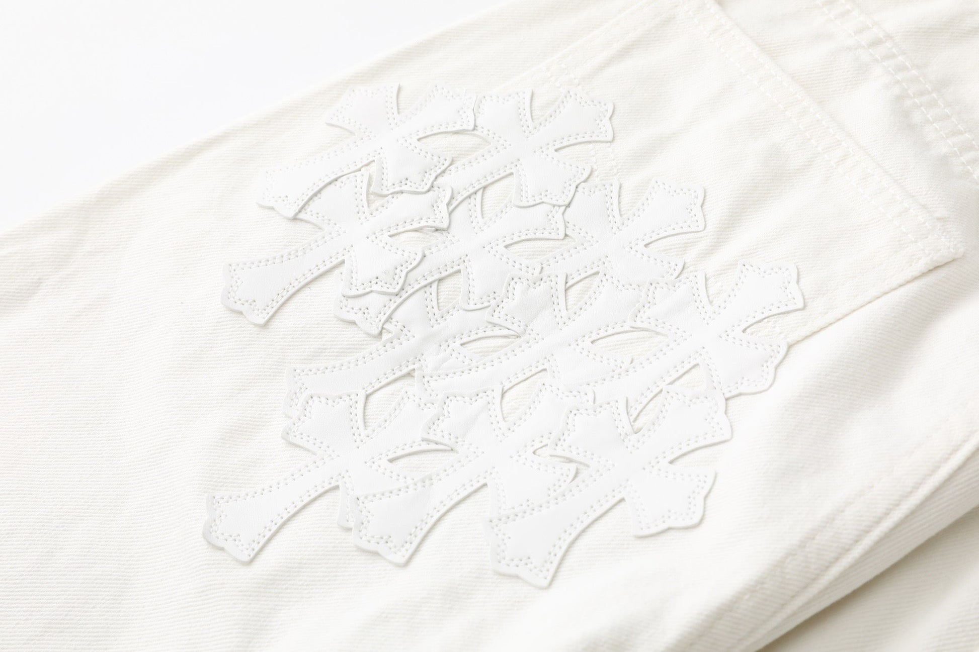 Chrome Hearts Cross Leather Patch White Denim Jeans KB21