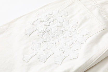 Chrome Hearts Cross Leather Patch White Denim Jeans KB21