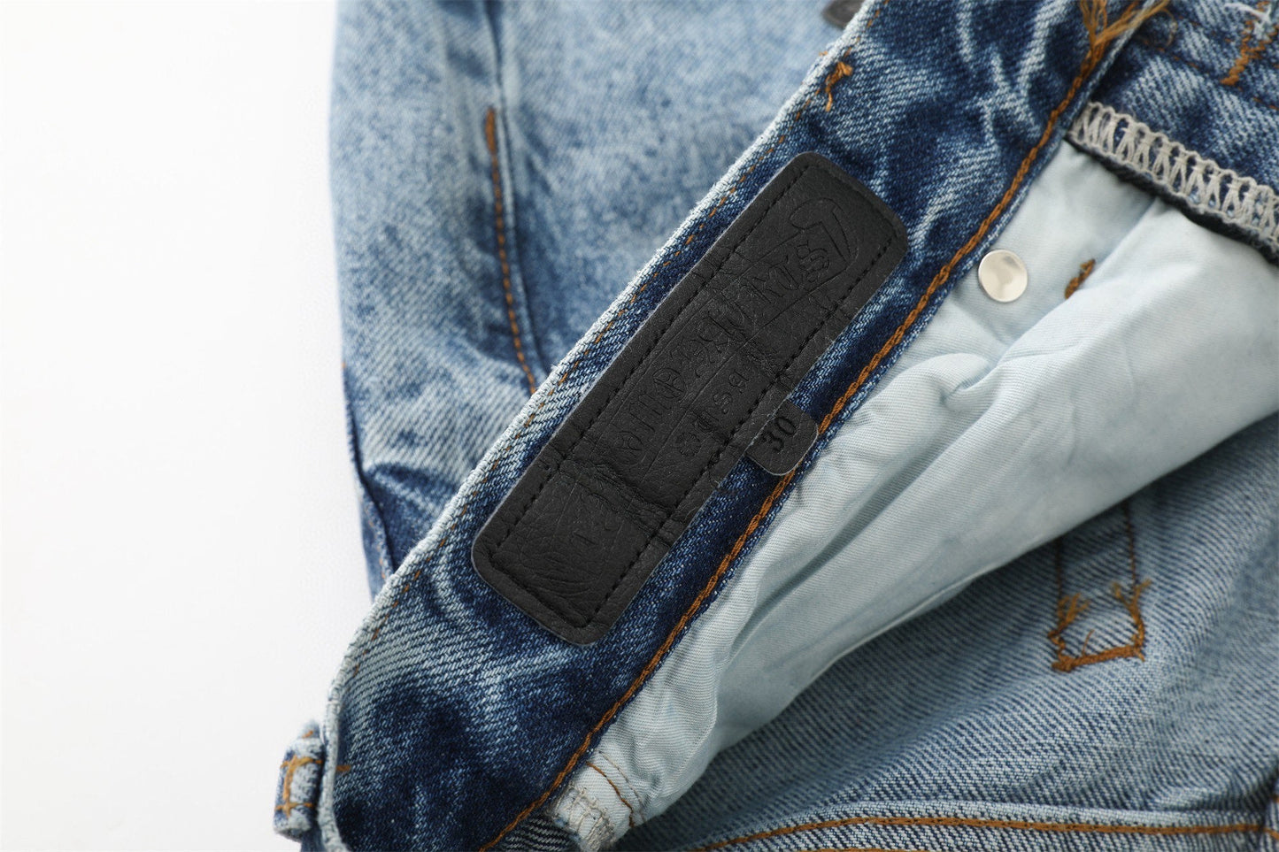 Chrome Hearts Black White Blue Multi Leather Patch Denim Jeans KH16