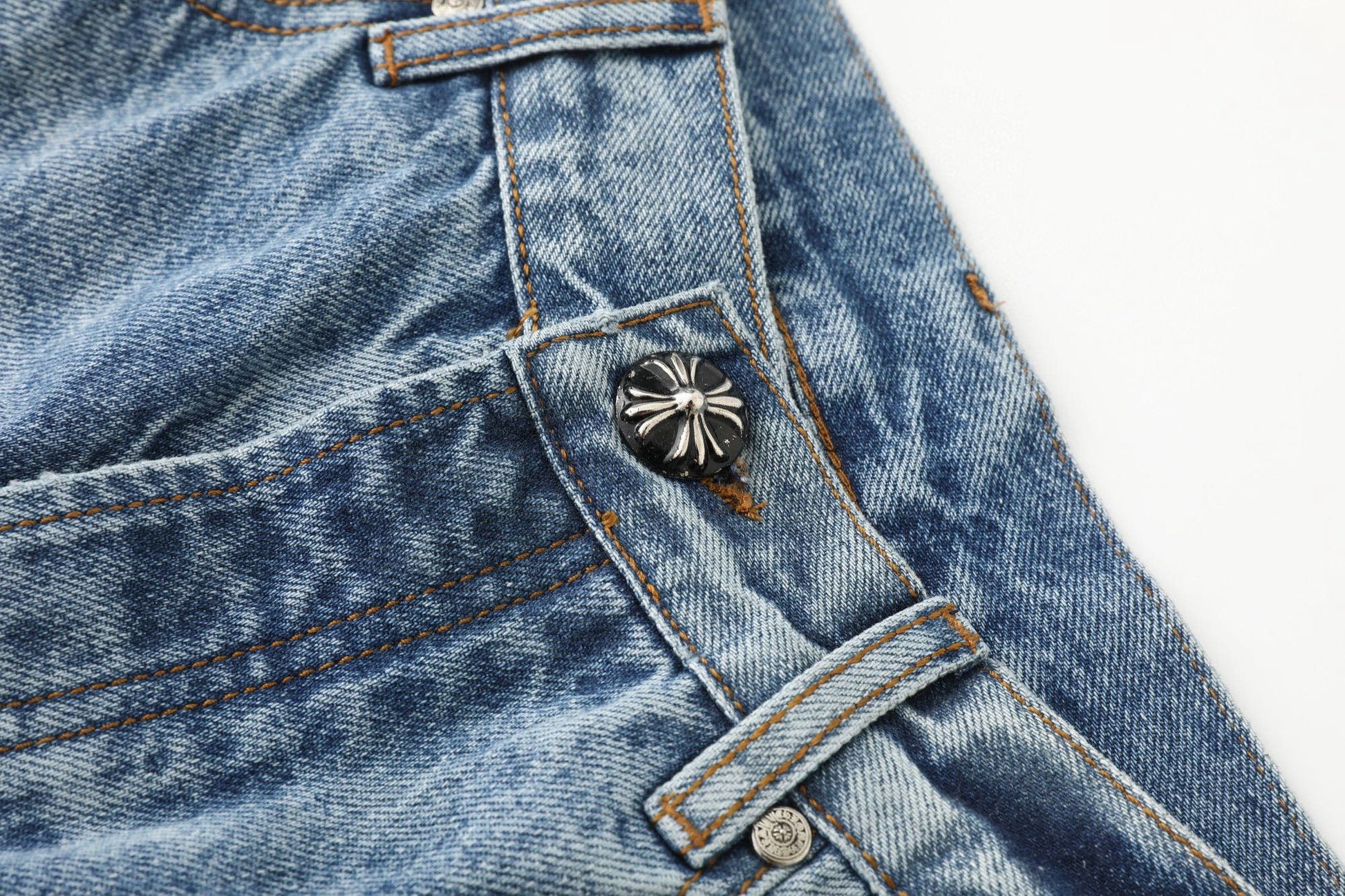 Chrome Hearts Black White Blue Multi Leather Patch Denim Jeans KH16