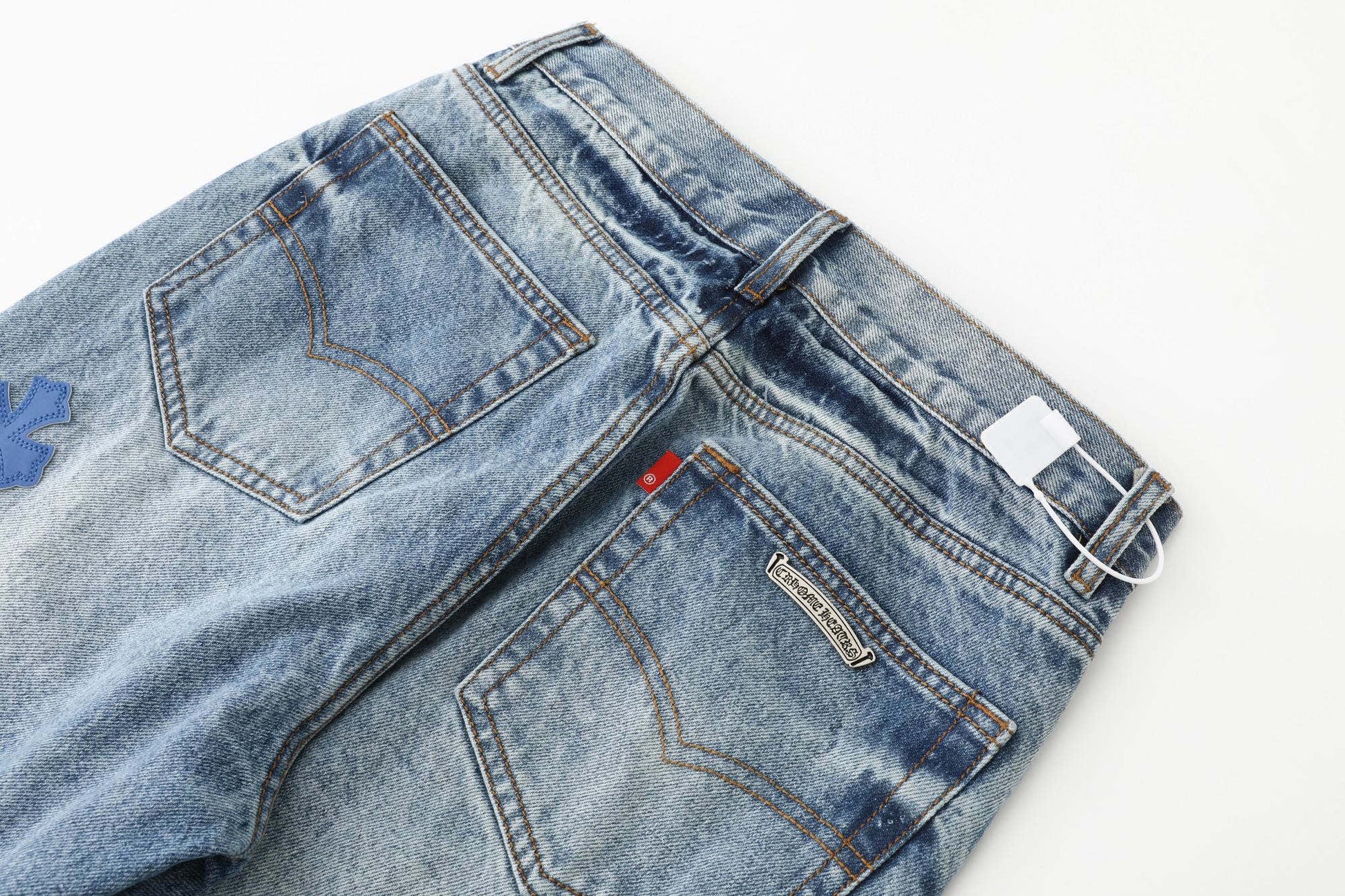 Chrome Hearts Black White Blue Multi Leather Patch Denim Jeans KH16