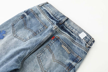 Chrome Hearts Black White Blue Multi Leather Patch Denim Jeans KH16