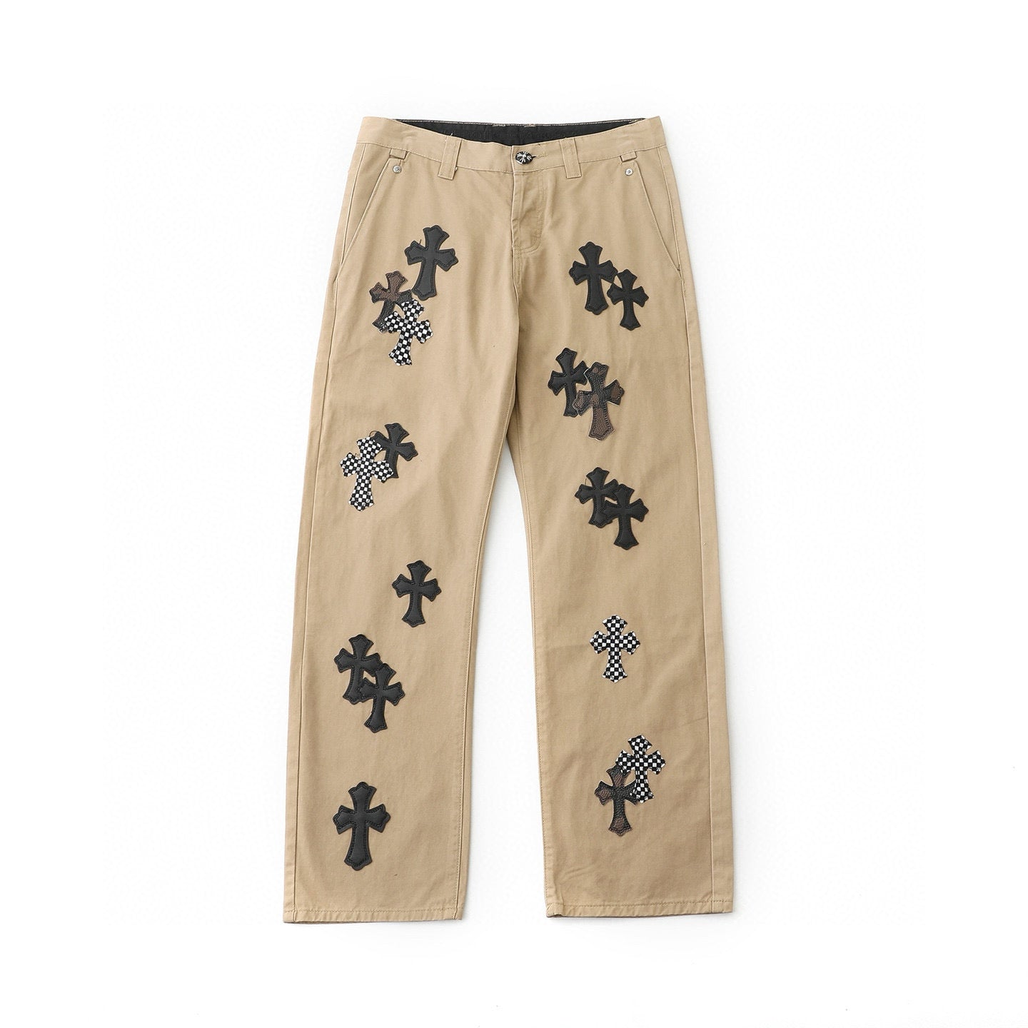 Chrome Hearts Camouflage Checkered Cross Leather Patch Denim Jeans KM15