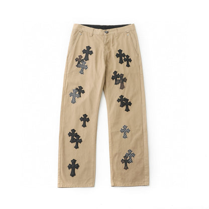 Chrome Hearts Camouflage Checkered Cross Leather Patch Denim Jeans KM15
