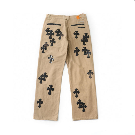 Chrome Hearts Camouflage Checkered Cross Leather Patch Denim Jeans KM15