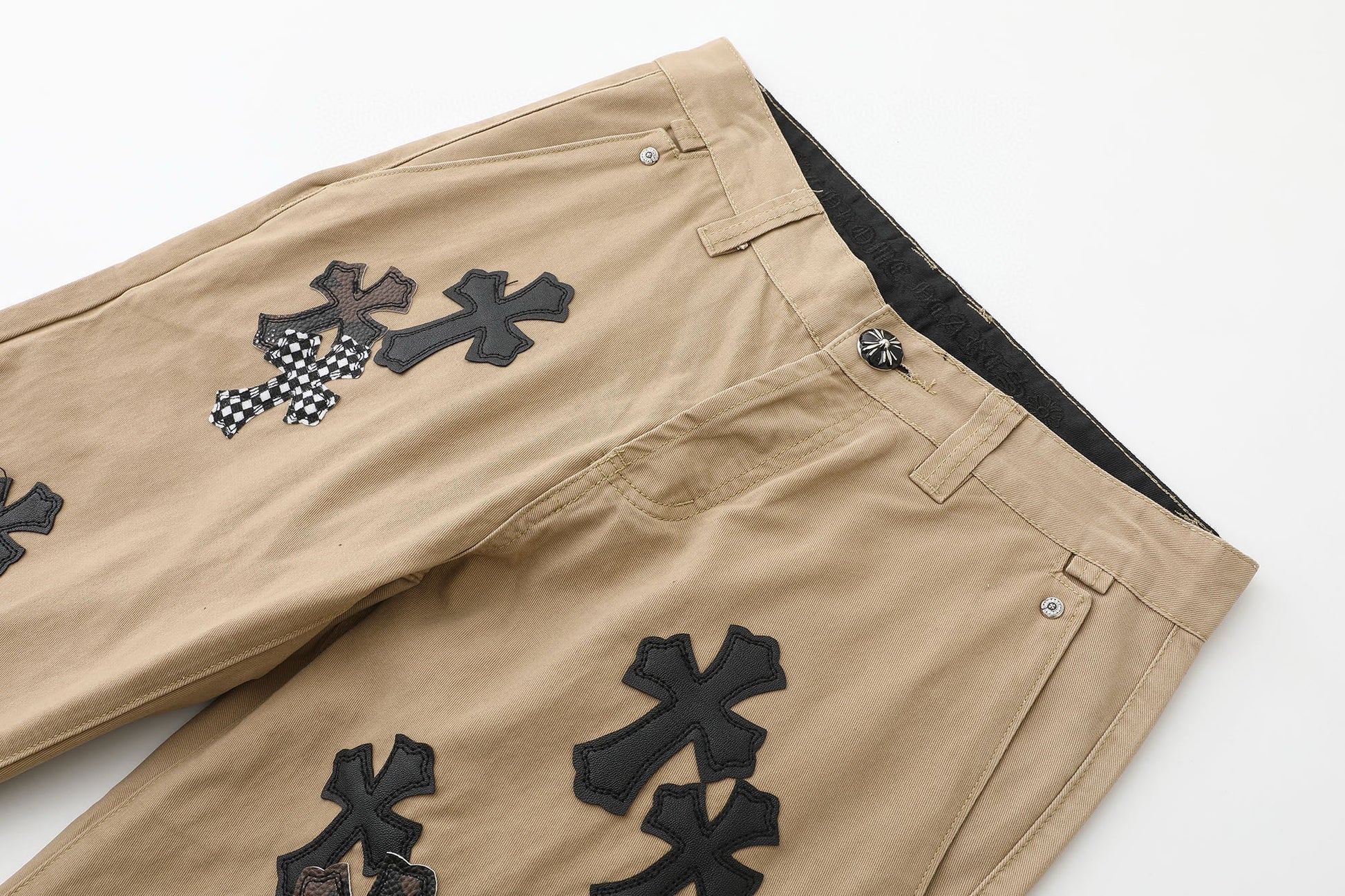 Chrome Hearts Camouflage Checkered Cross Leather Patch Denim Jeans KM15