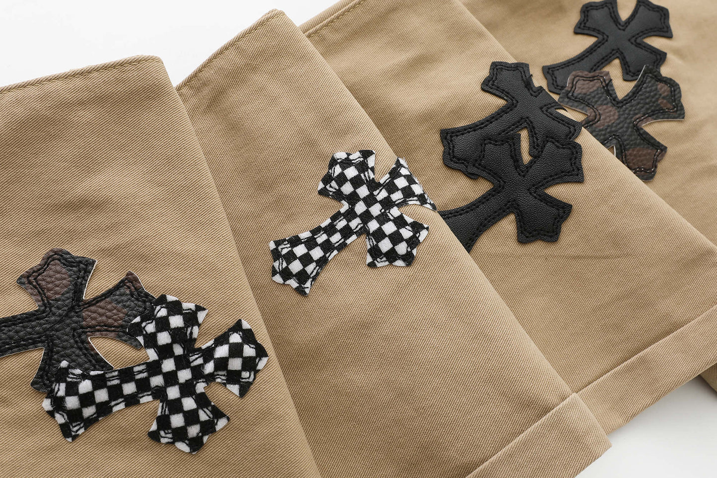 Chrome Hearts Camouflage Checkered Cross Leather Patch Denim Jeans KM15