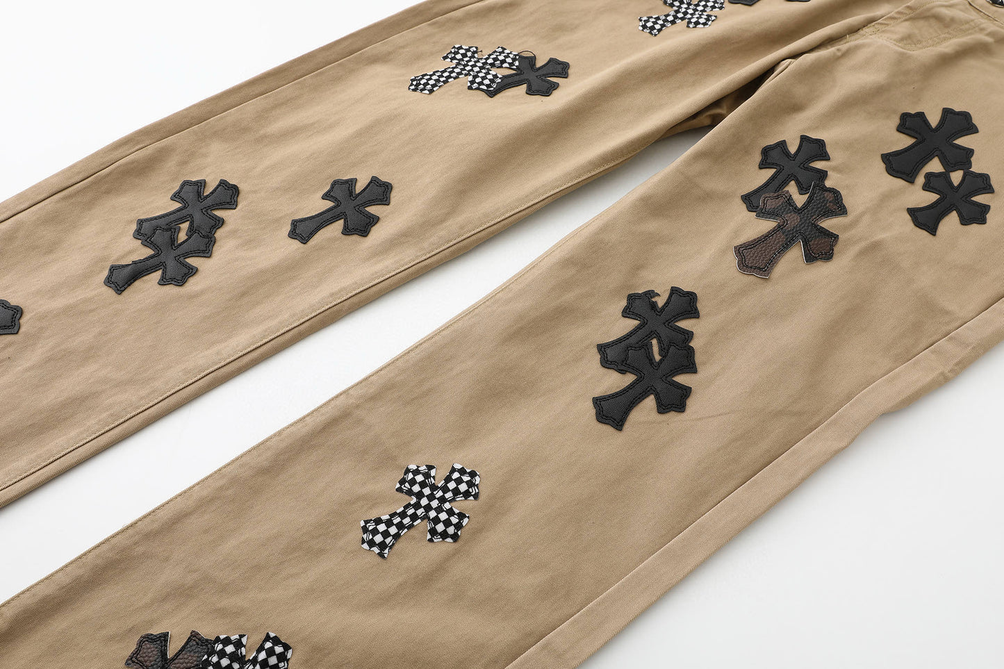 Chrome Hearts Camouflage Checkered Cross Leather Patch Denim Jeans KM15