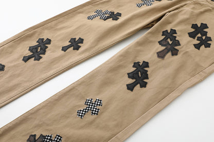 Chrome Hearts Camouflage Checkered Cross Leather Patch Denim Jeans KM15