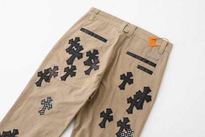 Chrome Hearts Camouflage Checkered Cross Leather Patch Denim Jeans KM15