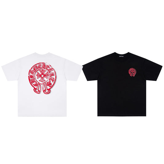 Chrome Hearts Red Horseshoe Print Crew Neck Short Sleeve T-Shirt KH09