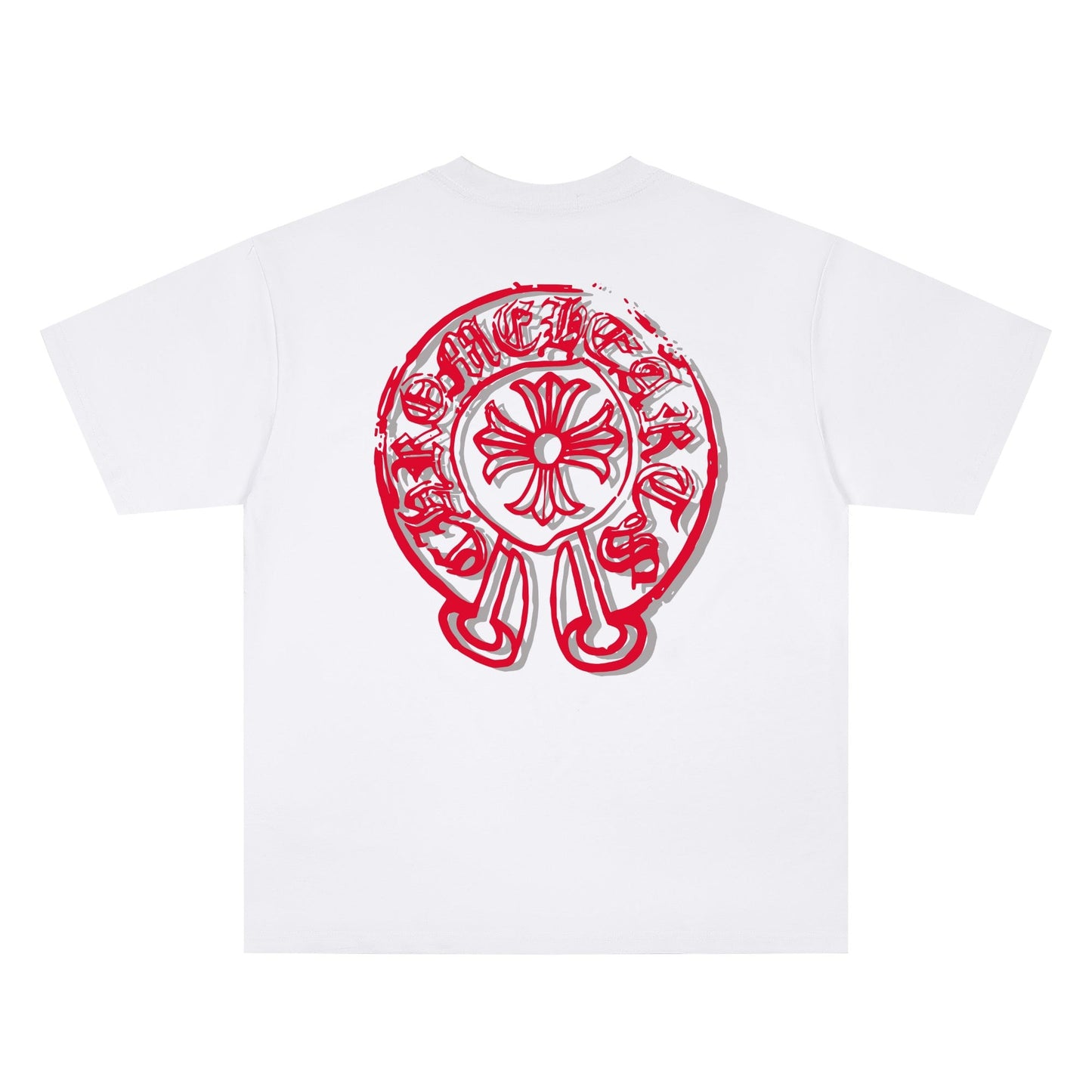 Chrome Hearts Red Horseshoe Print Crew Neck Short Sleeve T-Shirt KH09